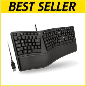 Ergonomic USB Wired Keyboard with Cushioned Wrist Support & Modern Style - Picture 1 of 9