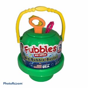 Fubbles No Spill BIG Bubble Bucket Green With 3 Wands MADE IN USA NEW Toys