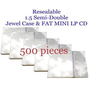 Resealable Outer Plastic Sleeves FAT MINI LP & 1.5 Semi Double Jewel CDs 500 pcs - Picture 1 of 3