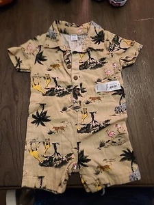 Old Navy Boys Infant  Safari Zoo Animal Themed One Piece Outfit 6-12m - Picture 1 of 3