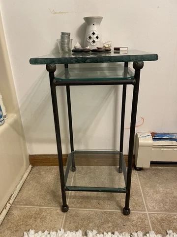 Vintage 1980’s, brutalist design, wrought iron, console tiered tables Cover