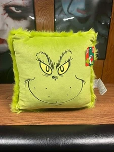 BRAND NEW Green Faux Fur GRINCH Face Pillow 16x16 Dr. Seuss Holiday CHRISTMAS - Picture 1 of 4