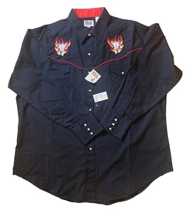 NUEVO CON ETIQUETAS Camisa Ely Cattleman Western 2XL XXL Negra Calavera Llamas Perla A Presión 185 - Imagen 1 de 8