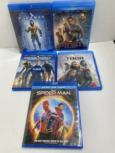 Blue Ray Lot Marvel Movies Spider Man, Thor Captain America, Aquaman, Iron Man3 - Imagen 1 de 3