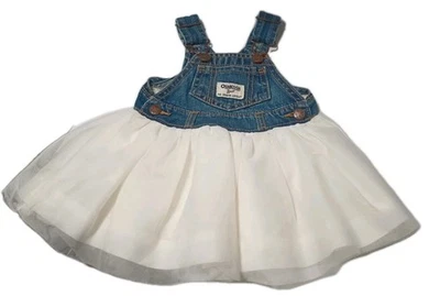 OshKosh Baby Girl 3M Denim Overall Bib With Ivory Tulle Tutu Dress 3 Months EUC - Image 1 of 4