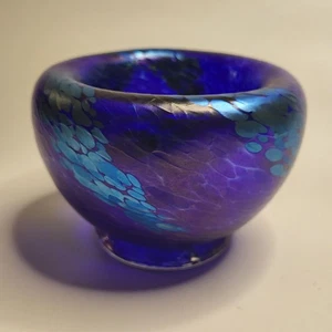 Opal Art Glass Hand-Blown Hollow Bowl Iridescent Blue & Turquoise 4.5" Diameter - Picture 1 of 4