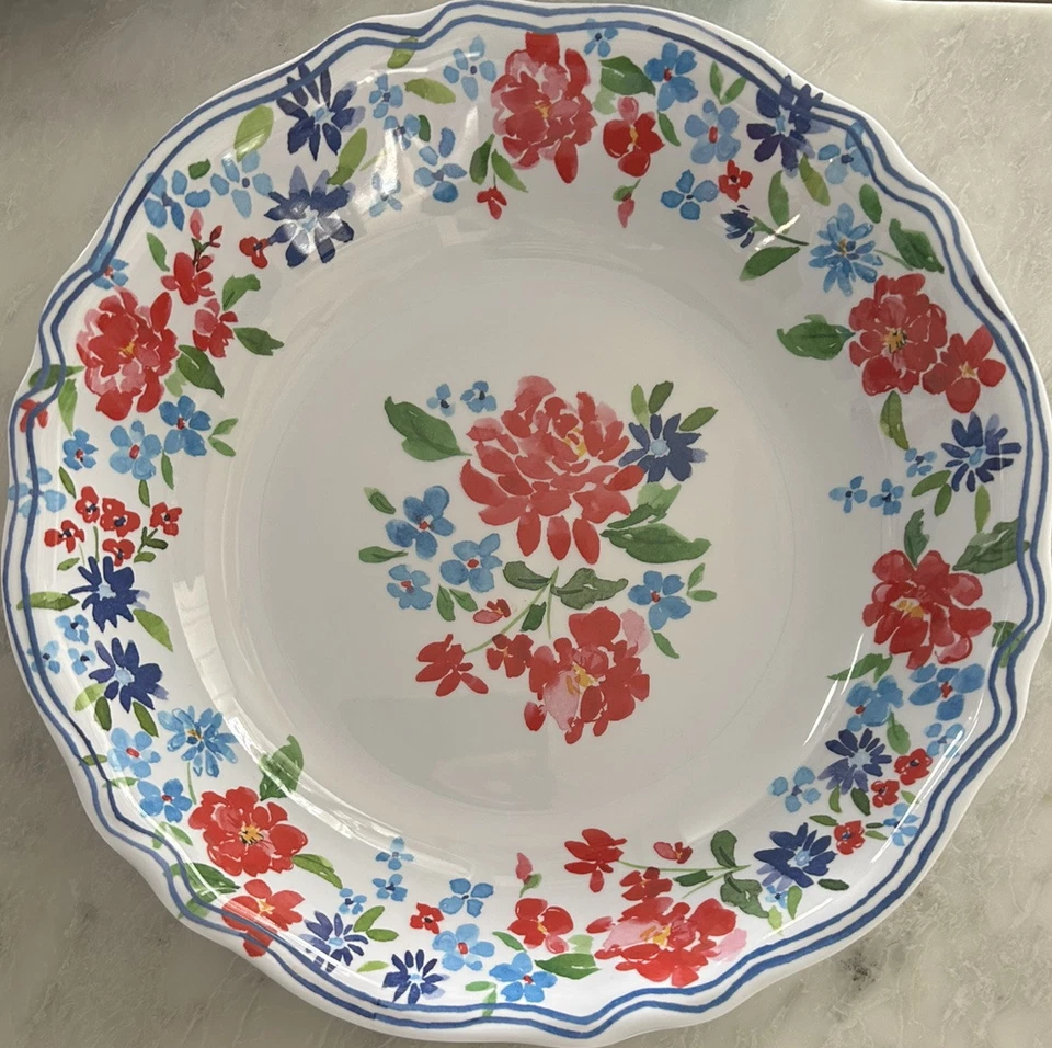RARO The Prairie Rachel Ashwell Rojo y Azul Floral 13.75” CHIP BOWL Melamina HVY Foto 1 de 4
