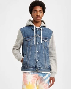 Levi's Mens Hybrid Hooded Trucker Jacket Blue Denim Medium Wash 3XL - Picture 1 of 10