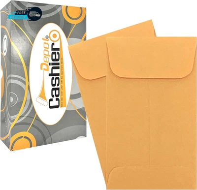 Конверты для монет 500 - #7, 3,5 x 6,5 дюймов, коричневая крафт-бумага, клееная застежка-клапан - Изображение 1 из 4