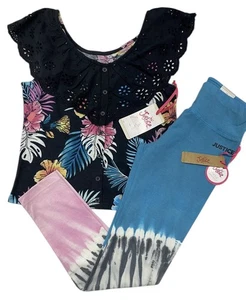 Justice 2pc Outfit Eyelet Lace Ruffle Size Medium 10 Colorful Floral Summer - Picture 1 of 11