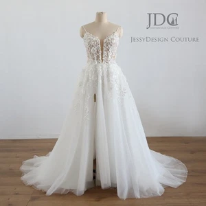 3D Flowers Lace Wedding Dress Bridal gown Custom made 2-28W Plus Tulle Pearls - Picture 1 of 13