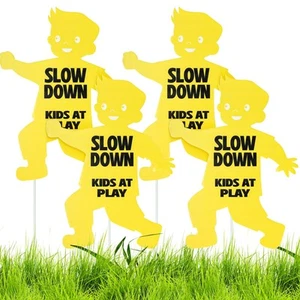 4 Pack Slow Down Kids at Play Signs Street Safety Sign 16 x 12 Inches Plastic... - Picture 1 of 6