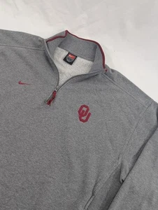 Vtg Nike Team Oklahoma Sooners Reverse Weave 1/4 Zip Swoosh Gray Heavyweight Med - Picture 1 of 9