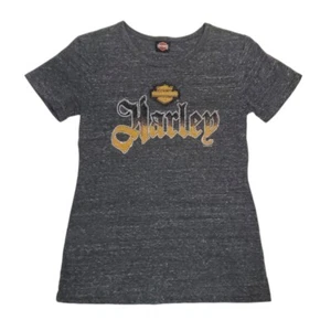 Harley Davidson Embellished Damen Shirt Anthrazit Schwarz Gold Bling Athen Ohio - Bild 1 von 5