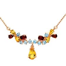 REAL ORANGISH YELLOW CITRINE GARENT & TOPAZ STERLING 925 SILVER NECKLACE 19.5"