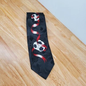 City-OneTie Fußbälle mit rotem Band auf schwarzem Hintergrund Polyester Krawatte - Bild 1 von 6