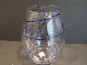 Hand Made In Poland 10.5" Clear Vase With COBALT BLUE Lines ON VASE #17-702C - Picture 1 of 5