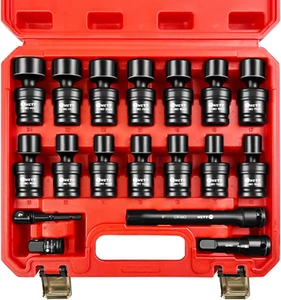 1/2" Drive Shallow Impact Universal Joint Socket Set, 18-Piece Swivel Socket Set - Picture 1 of 8