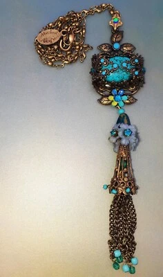 Colar pingente gota turquesa Michal Negrin contas antigas vitorianas década de 1990 ano 2000 - Imagem 1 de 4