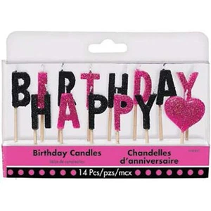 HAPPY BIRTHDAY Pick Candles Cake Topper Decorations Pink Sparkles Party New - Picture 1 of 1