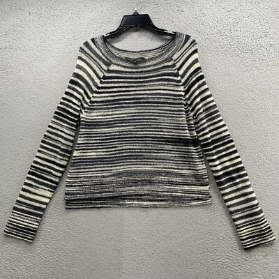 BCBG Maxazria Gray Knit Striped Wool Blend Long Sleeve Crew Neck Sweater Top L - Image 1 of 4