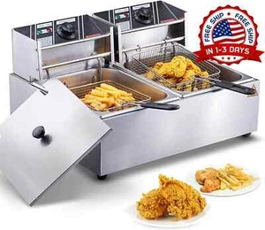 Freidora Electrica 3000W De Aceite 2x12 Litros XL Grande Para Papas Pollo Oferta - Picture 1 of 10