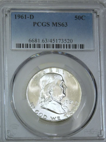 1961 D Franklin Half Dollar PCGS MS63 95% FBL Frosty White PQ Just Graded #E154H Cover
