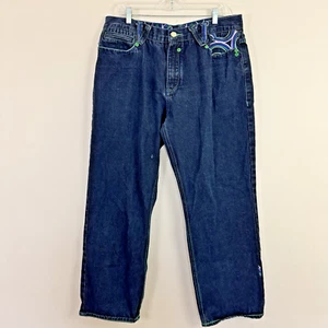 Vintage Y2K COOGI Dark Wash Baggy Embroidered Hip Hop Skater Jeans meas. 39x32 - Picture 1 of 10