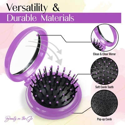 GLAMZA 2-in-1 Reise Haarbürste & Spiegel - kompakter klappbarer, entwirrbarer Kamm zum Styling