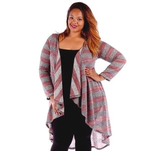Nuevo cárdigan abierto tejido a rayas rosa talla grande para mujer tallas 1X 2X - Imagen 1 de 2
