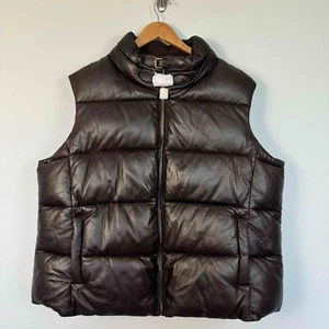 Lauren Ralph Lauren Women's Quilted 100% Lamb Leather Puffer Vest Brown Size 22W - Picture 1 of 13