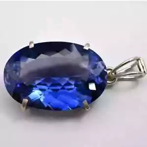 Certified Natural Blue Sapphire 22 Ct Oval Cut 925 Solid Silver Pendant Gemstone - Picture 1 of 7