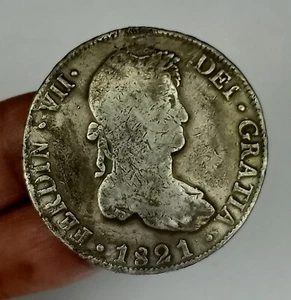 C04. 1821 Potosi Bolivia 8 Reales Ferdin VII Spanish Silver Coin - Picture 1 of 4