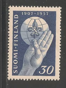 Finnland #346 (A110) sehr guter Zustand postfrisch - 1957 30m Pfadfinderschild, Emblem und Globus - Bild 1 von 1