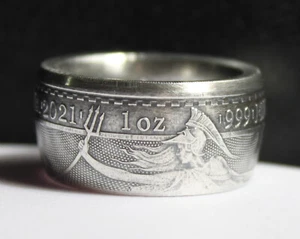 2021-2023 UK 1 oz .999 Silver Britannia Coin Ring Custom Made - Sizes 9 to 14 - Picture 1 of 14