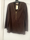 Michael Kors Women 100 % Linen Shirt Sstudded Zip Tunik ; size medium