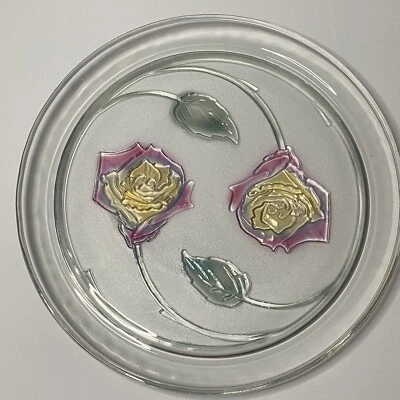 "Plato para servir de vidrio Rainbow Mist de Indiana diseño de rosa redondo de 13"" de diámetro" Foto 1 de 4