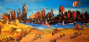 MANHATTAN BEACH Original Ölgemälde auf Leinwand IMPRESSIONIST KAZAV D654t5E6 - Bild 1 von 1