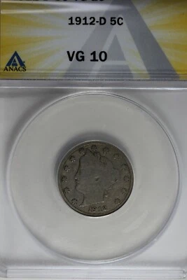 1912-D .05  ANACS  VG 10  Liberty Nickel, V Nickel, 5 Cent Piece - Image 1 of 2