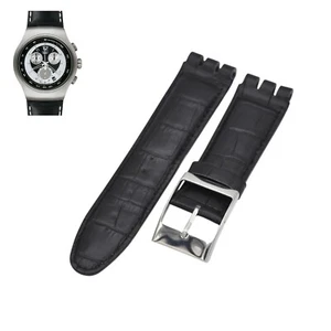 Correa de reloj de cuero negro de 23 mm para Swatch XL Irony The Chrono YOS409 - Imagen 1 de 7