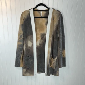 Open Front Cardigan Tie Dyed Womens XLarge Brown With Cream Trim Classic Workwea - Picture 1 of 10