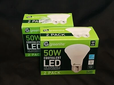 [2X] Greenlite 50W Equivalent LED 7W Dimmable Par20 Floodlight 2-Pack [G2] - Image 1 of 4