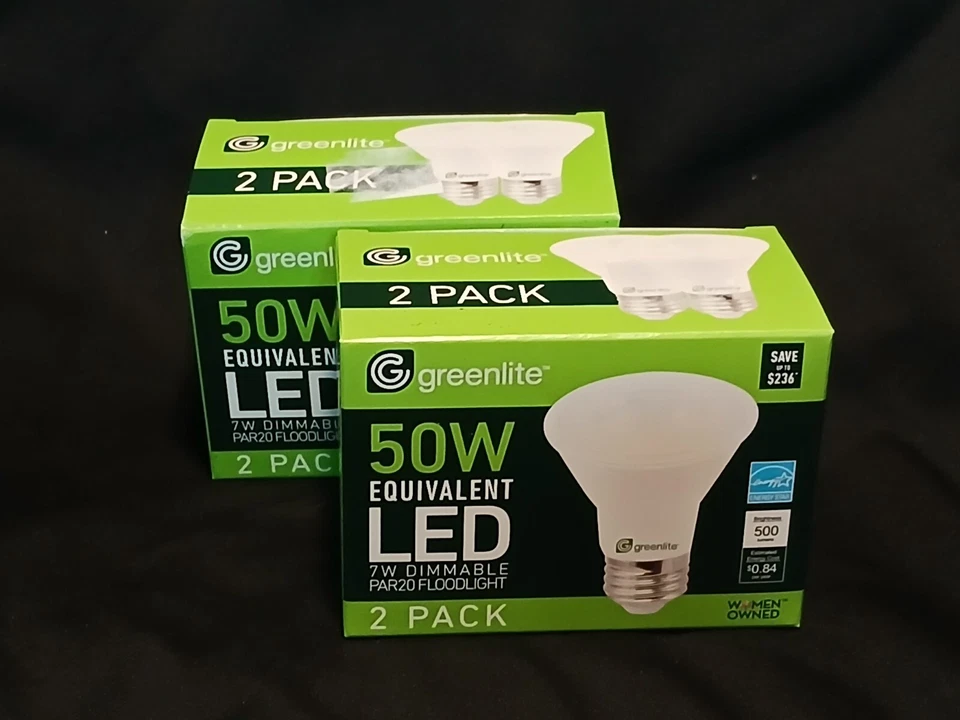 [2X] Greenlite 50W Equivalent LED 7W Dimmable Par20 Floodlight 2-Pack [G2] - Image 1 of 4