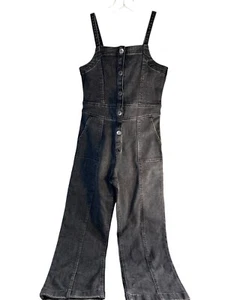 Abercrombie Kids Girls Overalls Size 9/10  Wide Leg Black Pockets Adj Straps Sna - Picture 1 of 5
