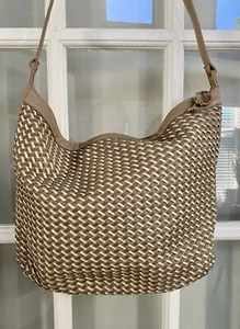Bolso de Mano Vintage Ganson Clásico de Cuero Tejido Cartera Bolso de Hombro Tostado Crema ¡EXCELENTE ESTADO USADO! - Imagen 1 de 9