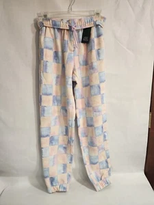 Wild Fable Women's High-Rise Fleece Lounge Sweat Pants Size XS Pink Blue Check - Picture 1 of 7