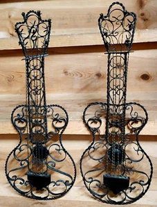 Guitarra de hierro forjado ornamentada de colección decoración de pared colgante música arte metal escultura MCM - Imagen 1 de 14