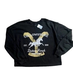 Yellowstone Sweatshirt Black Front Print XL Woman’s Cropped Crew Neck Ladies - Picture 1 of 3