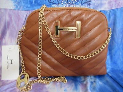 Cúpula acolchoada Halston tiracolo com corrente dourada bronzeada nova com etiquetas - Imagem 1 de 4