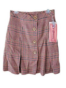 Vintage Plaid Wool Skirt Glenora Juniors 1960's Pleated Button Sz 13 Med
